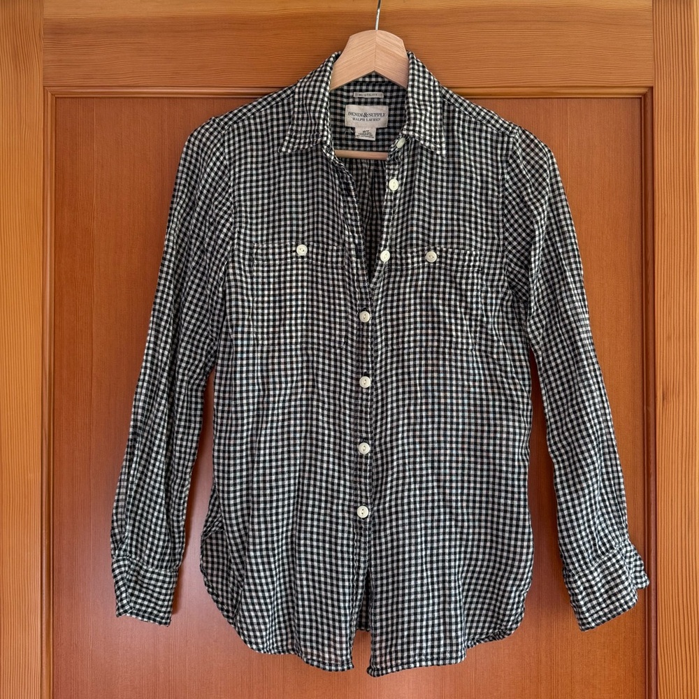 ralph lauren denim & supply sheer black and white gingham button down
